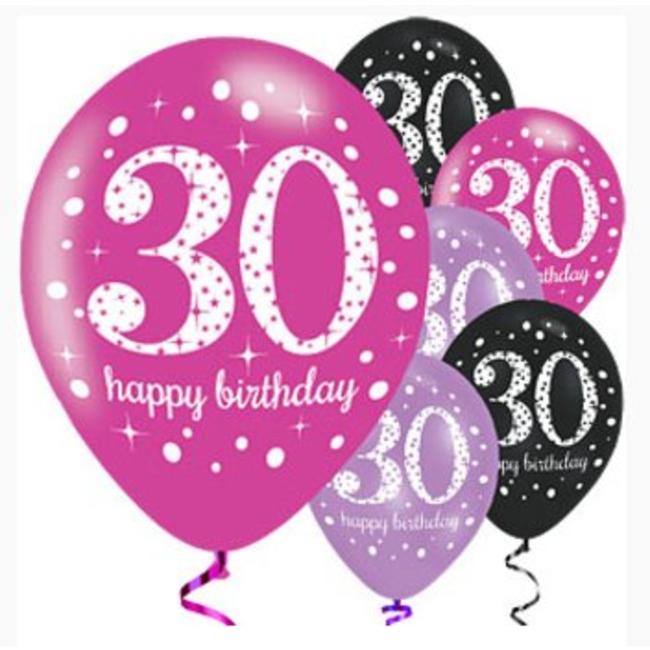 30 jaar ballonnen roze -zwart