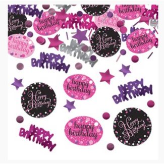 Happy birthday confetti zwart - roze