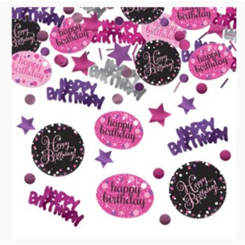Happy birthday confetti zwart - roze Happy birthday confetti zwart - roze