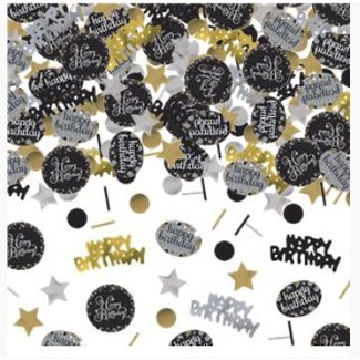 Happy birthday confetti goud zwart