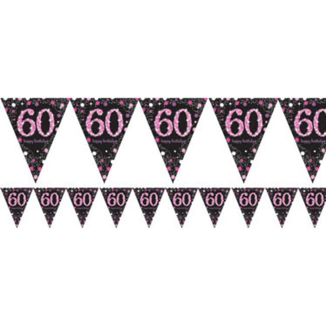 60 jaar vlaggetjes roze - zwart