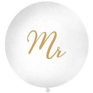 J-style-deco.nl MR XL ballon wit - goud