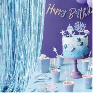 Partydeco Deur gordijn metallic blauw