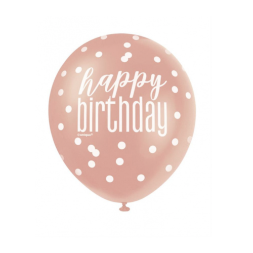 Happy birthday rosé goud - wit ballonnen Happy birthday rosé goud - wit ballonnen