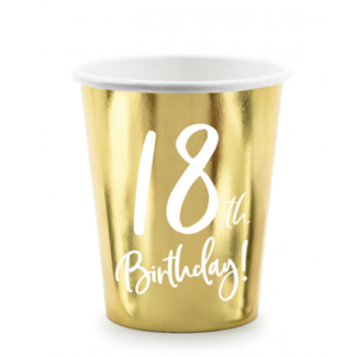 Partydeco 18 jaar bekers metallic goud