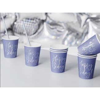 Partydeco Happy birthday bekers blauw