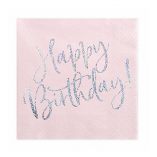 Partydeco Happy birthday servetten roze - irdescent