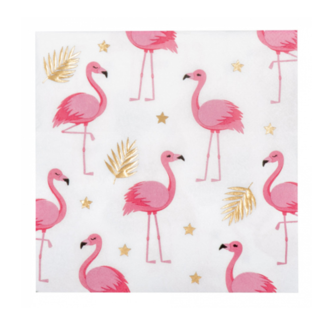 Feestartikelen Flamingo servetten roze - wit