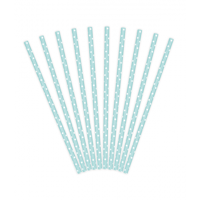 Partydeco Pastel blauwe rietjes stippen