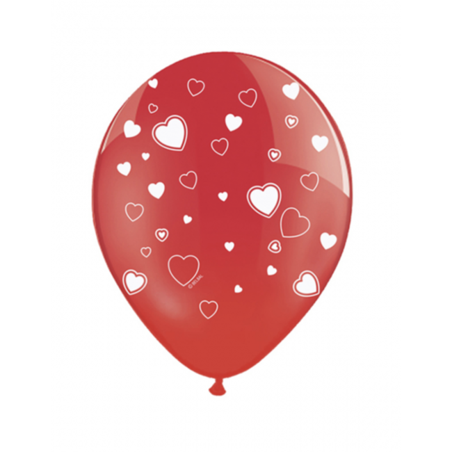 Partydeco Hartjes ballonnen rood - wit