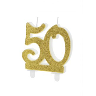Partydeco 50 jaar taart kaars goud