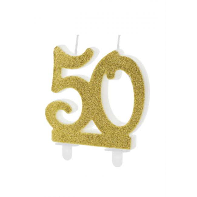 Partydeco 50 jaar taart kaars goud