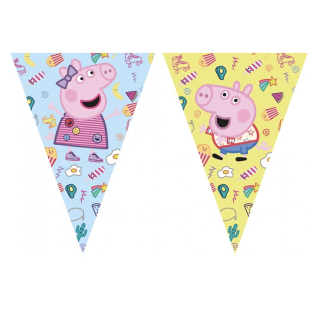 Feestartikelen Peppa pig vlaggenlijn geel - blauw