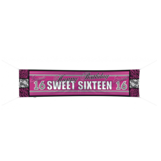 Feestartikelen Sweet 16 spandoek roze - zwart