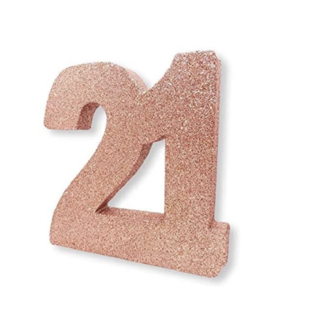 Feestartikelen 21 jaar tafel decoratie rosé goud glitter