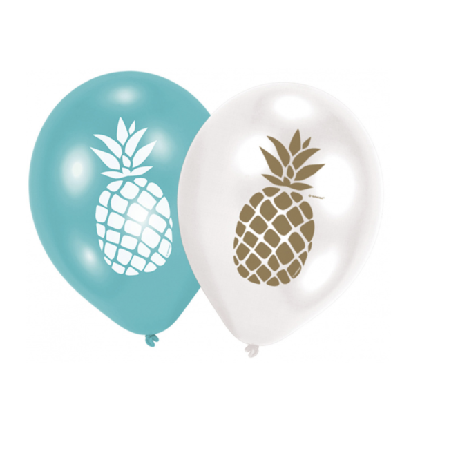 Feestartikelen Ananas ballonnen goud - wit - turquoise