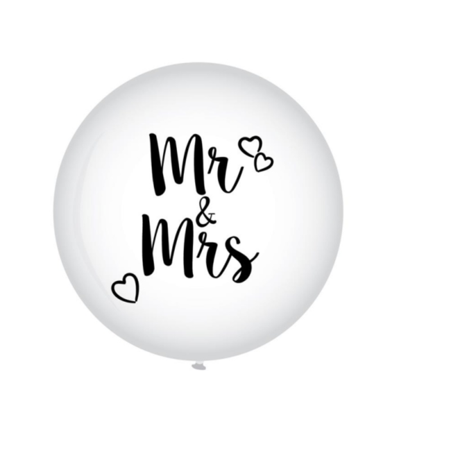 Feestartikelen MR & MRS ballon XL wit - zwart