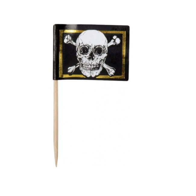 Feestartikelen Piraat vlaggenprikkers zwart