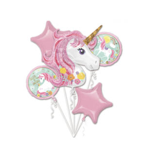 Feestartikelen Ballonnen boeket unicorn mint - roze