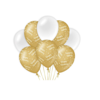 Feestartikelen Happy birthday ballonnen goud - wit