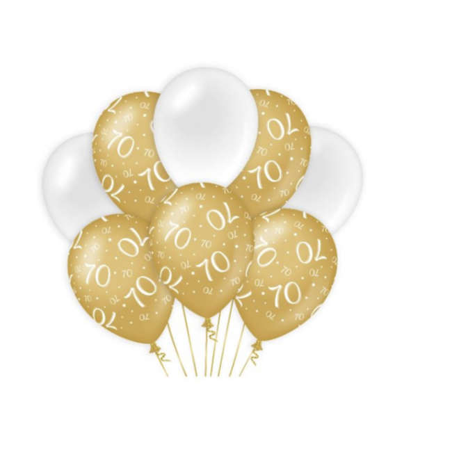 Feestartikelen 70 jaar ballonnen goud - wit