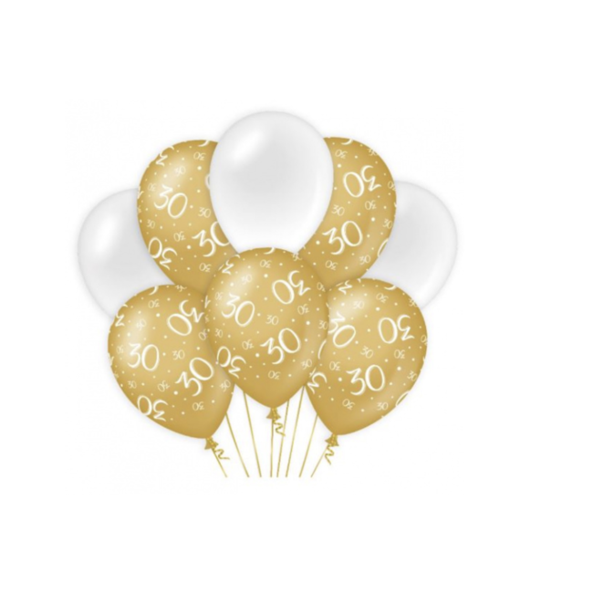 Feestartikelen 30 jaar ballonnen goud - wit