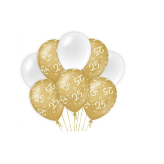 Feestartikelen 25 jaar ballonnen goud - wit