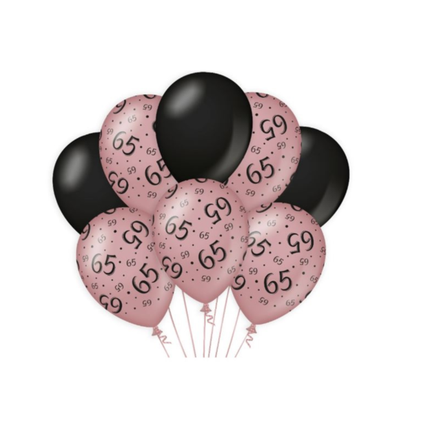 Feestartikelen 65 jaar ballonnen roze - zwart