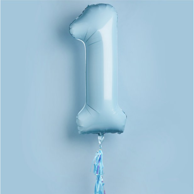 Feestartikelen 1 jaar folie ballon tassel pastel blauw