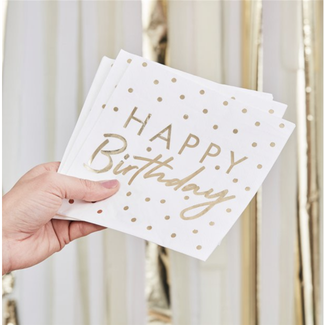 Feestartikelen Servetten metallic goud happy birthday