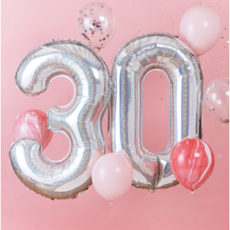 Feestartikelen 30 jaar cijfer ballonnen set iridescent