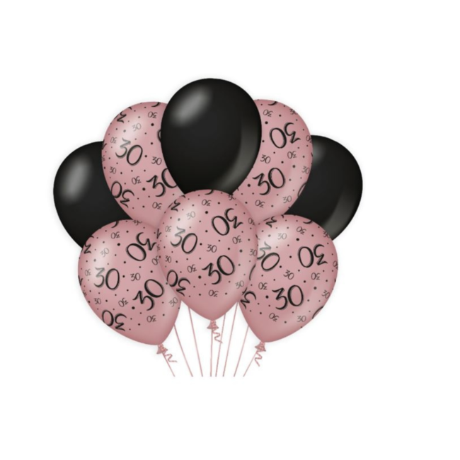 Feestartikelen 30 jaar ballonnen roze - zwart