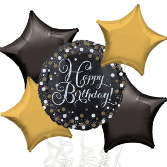 Feestartikelen Happy birthday ballonnen boeket goud - zwart