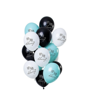 Feestartikelen Hip hip hooray ballonnen blauw - zwart