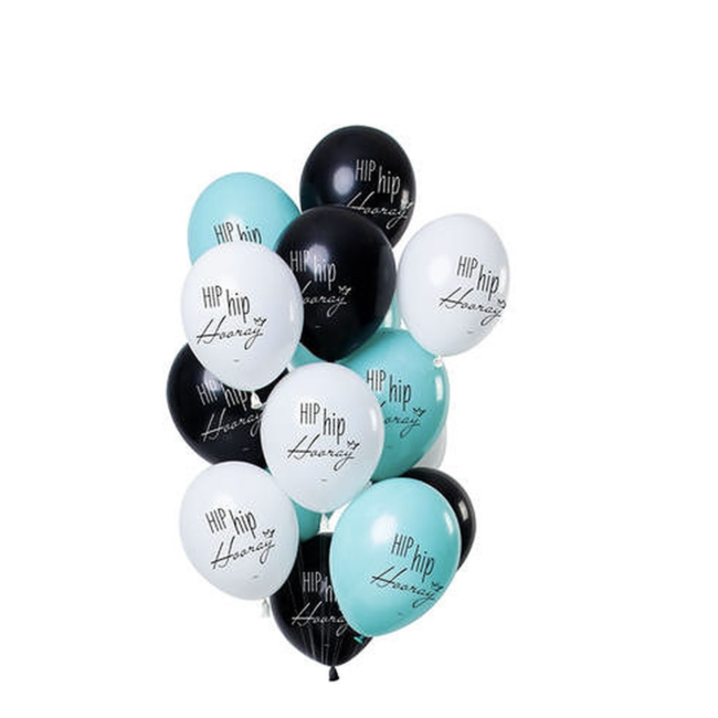 Feestartikelen Hip hip hooray ballonnen blauw - zwart