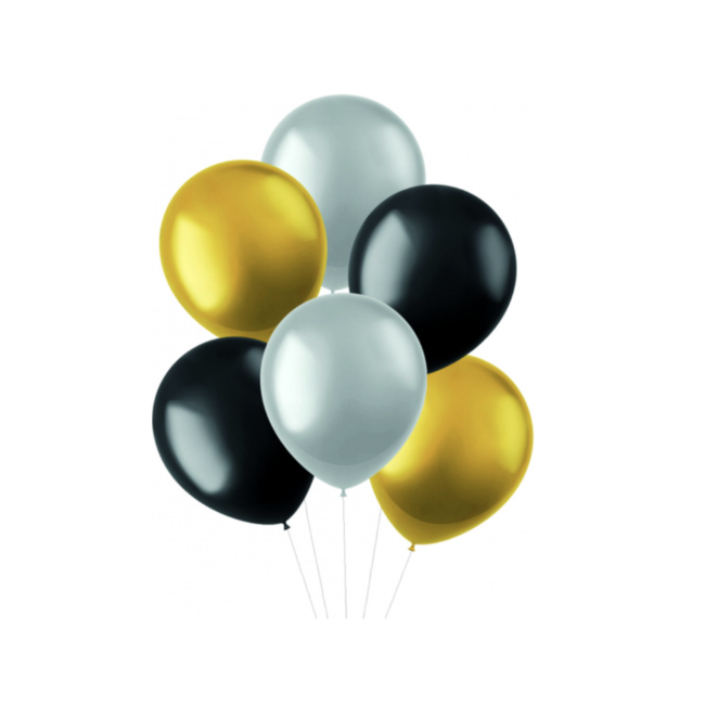 Feestartikelen Ballonnen mix metallic goud - zwart - zilver
