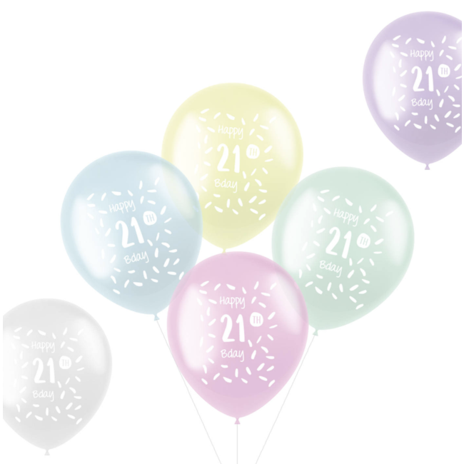 Feestartikelen 21 jaar ballonnen pastel