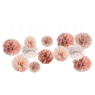 Feestartikelen Pompom set rosé goud - blush