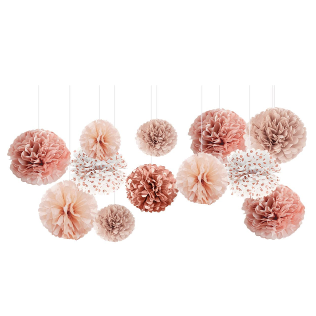 Feestartikelen Pompom set rosé goud - blush