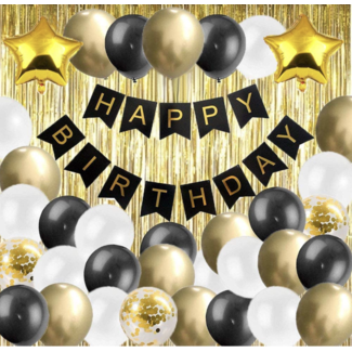 Feestartikelen Happy birthday feest set zwart - goud