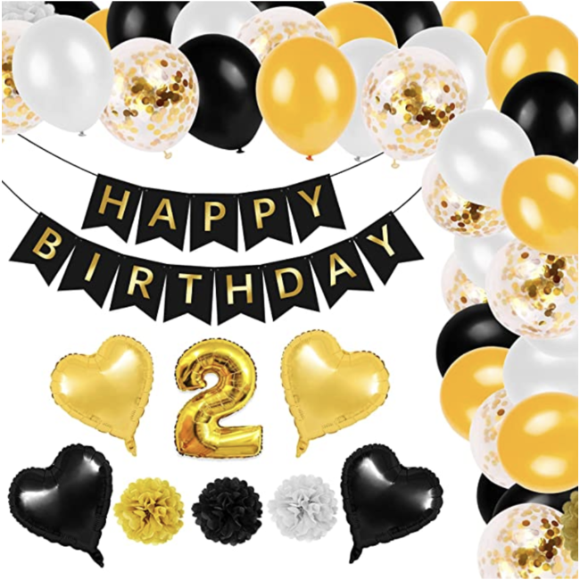 Feestartikelen Happy birthday versiering set goud - zwart - wit