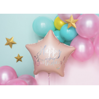 Partydeco Ster ballon poeder roze happy birthday