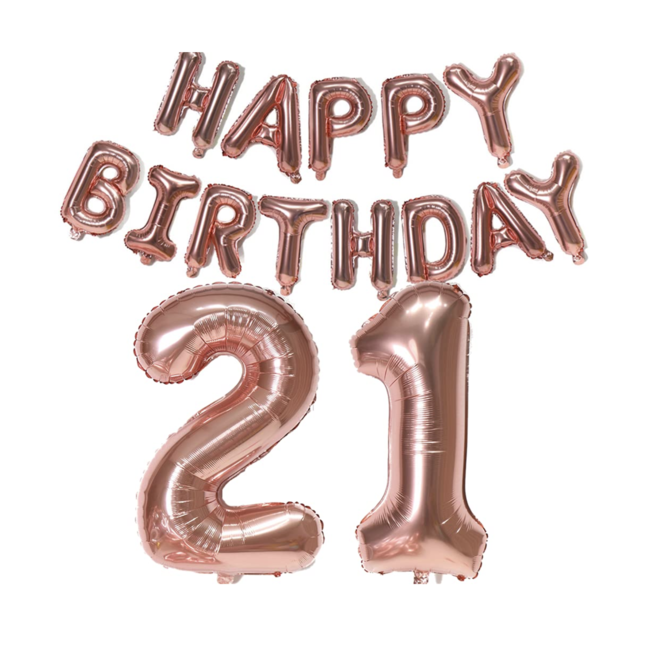 Feestartikelen Happy birthday 21 jaar ballonnen rosé goud