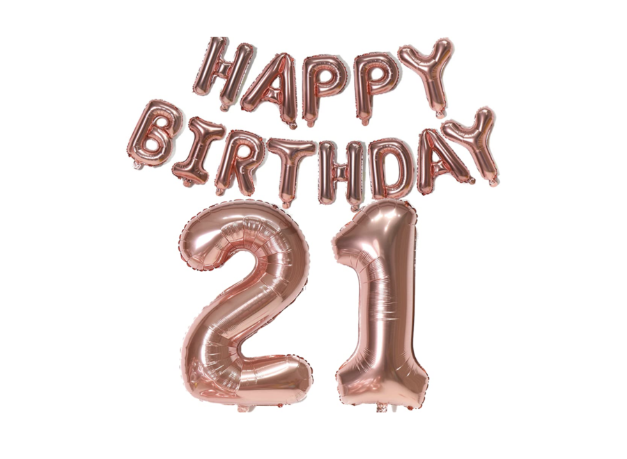 Happy birthday 21 jaar ballonnen rosé goud