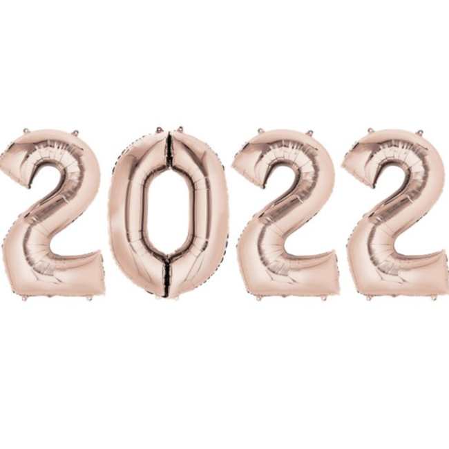 Feestartikelen 2022 Cijfer ballonnen rosé goud