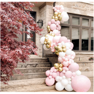 Feestartikelen Ballonnen boog wit - roze - goud