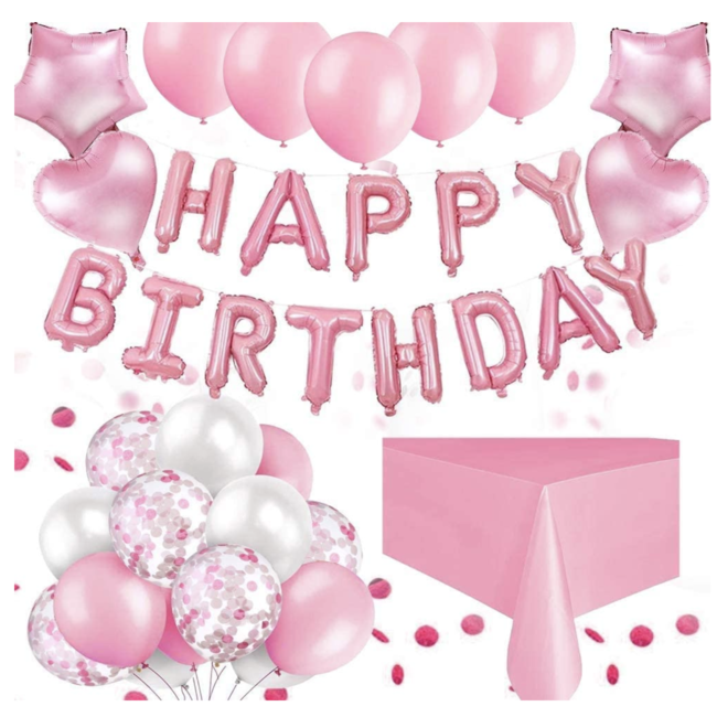 Feestartikelen Happy birthday versiering set roze