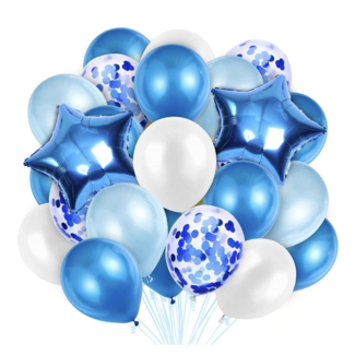 Feestartikelen Ballonnen boeket blauw - wit
