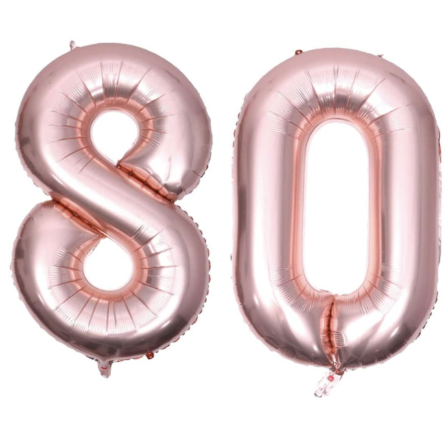 Feestartikelen 80 cijfer ballonnen rosé goud