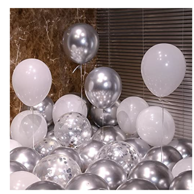 Party items Ballonnen mix zilver - wit confetti
